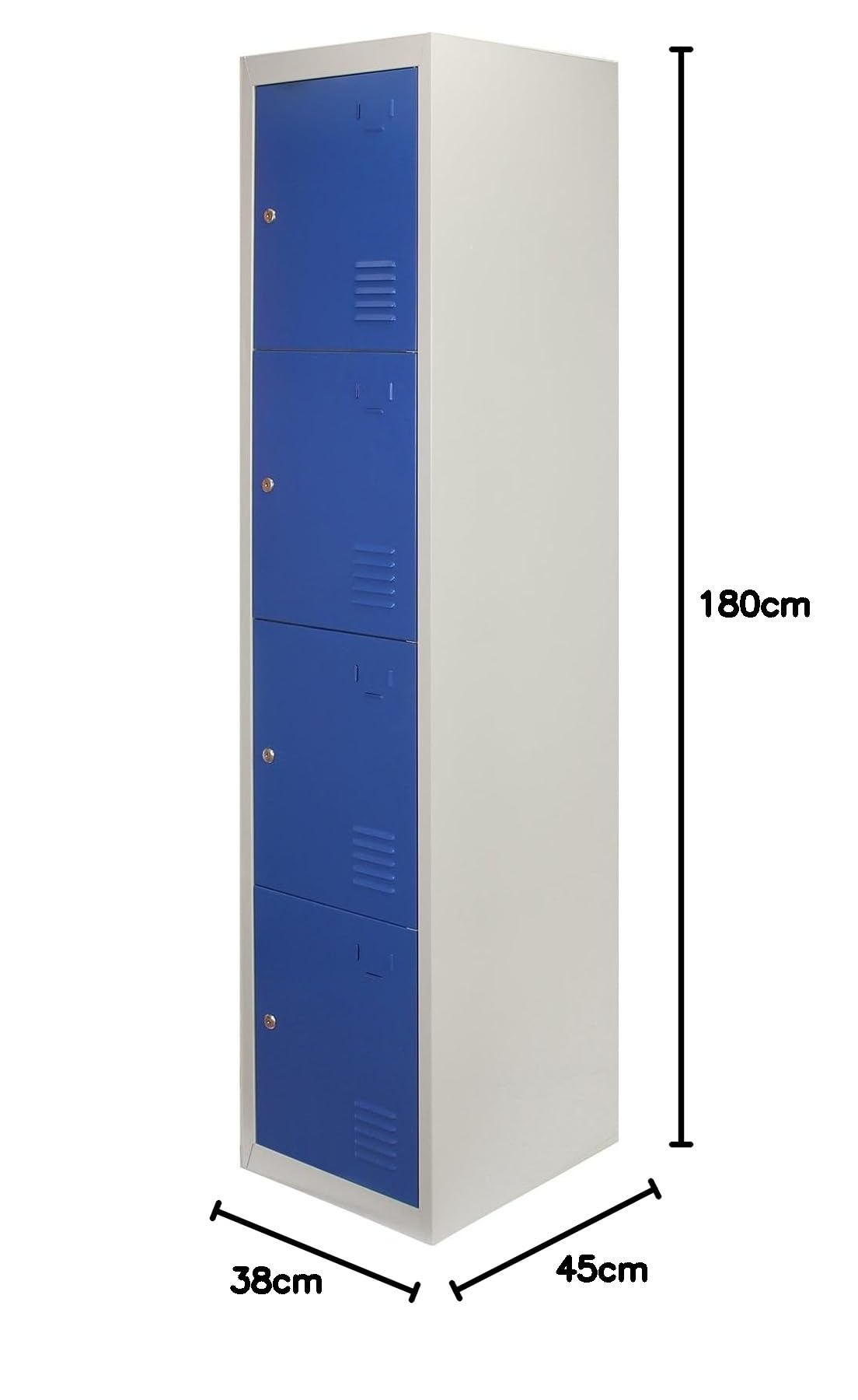 Monster Shop - 3 Armadietti da Montare con 4 Porte Blu in Acciaio 45cm x 114cm x 180cm per Scuole, Palestre e Spogliatoi