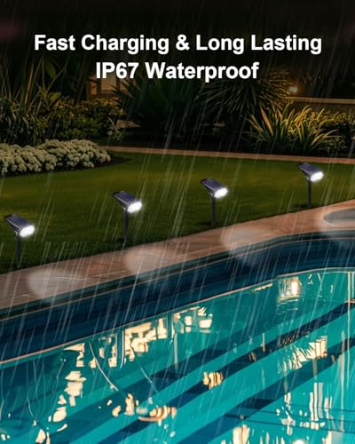 Image of 6 Pack Solar Spot Lights Outdoor Waterproof, 20 LEDs Bright Landscape Spotlights Dusk to Dawn, Cool White Adjustable Uplights for Yard Tree House Garden Wall Pathway, IP65