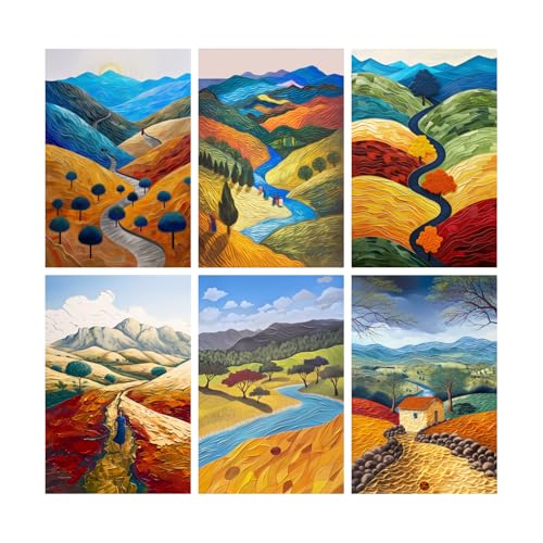 Image of SiddArtify Textured Landscape Art Prints Set - Vibrant Autumnal Colors - 300GSM Board - 12x18 Inch - Pack of 6 Wall Room Decoration art Poster Prints