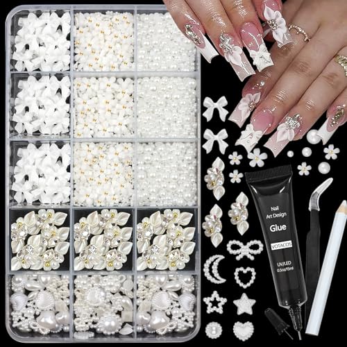 Nail Art Charms Flower Bow Heart Nail Gems with Rhinestones Glue ...