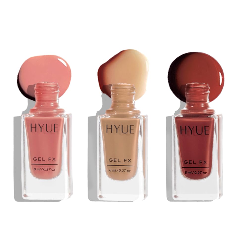 HYUE Gel FX Nail Paint | Bare Essentials | Peony,Naked,Cocoa | 24 ml | Ultra-Glossy Shine | Long-Lasting Wear | Chip-Resistant Formula | Quick-Drying | High-Impact Glossy Finish | 22 Shades