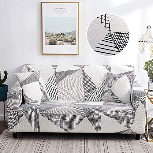 Funda para sofa de 4 plazas elastica con lineas negras beige y funda de almohada 2