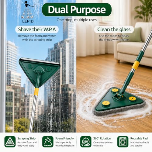 Image of 360 Rotating Triangle Mop with Adjustable Long Handle, Microfiber Flat Mop for Floor, Wall & Corner Cleaning, Easy Squeeze Cleaner for Home & Kitchen