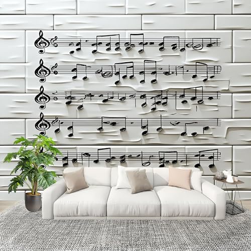Papier peint intissé blanc 300x210 décor notes de musique géométriques haut de gamme - 2