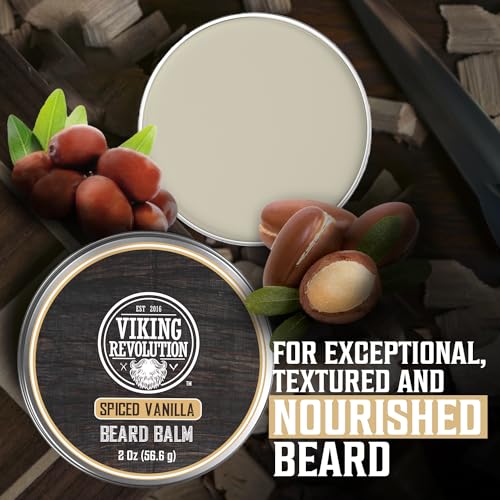 Viking Revolution Spiced Vanilla Beard Balm - Beard Butter with Argan Oil, Beard Softener for Men with Jojoba Oil - Beard Moisturizer for Men with Beeswax - Beard Wax for Men (2oz, 1 Pack) - Image 6