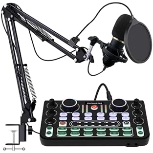 🎤【Upgraded Podcast Equipment Bundle】The podcast microphone bundle is equipped with BM-800 podcast mic, a stable and adjustable microphone arm, Shock mount, Pop filter, Anti-wind foam Cap, Power cable. newly-designed live sound card. The audio signal ...