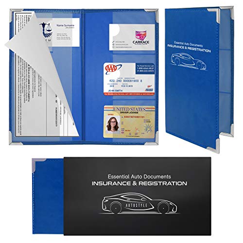 Corner Guard Insurance Card and Registration Document Holders | Premium Wallet with Magnetic Closure (Blue)