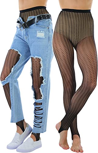 Image of ToBeInStyle Women's Single Floral Lace Fishnet Tights Footless & Stirrup Design
