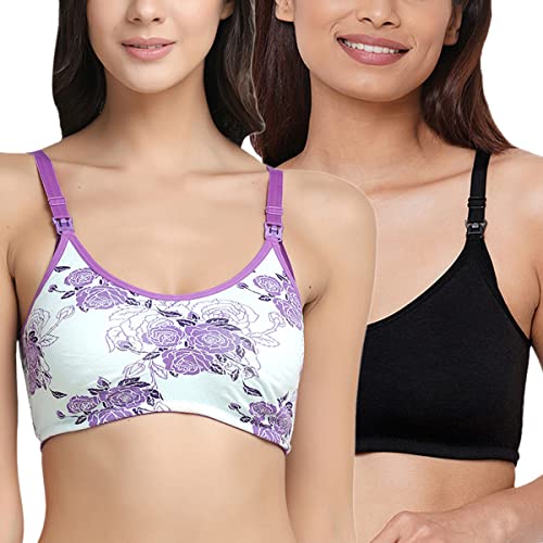 Image of Inner Sense Organic Cotton Bamboo Nursing Bra for Women I Non Padded Feeding Bra with Keyhole Back and Wire Free I Maternity Innerwear with Full Coverage (Combo Pack)