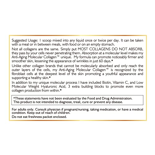 Coco March Anti-Aging Molecular Collagen Powder With Hyaluronic Acid, Biocellular Nutrition At Low Molecular Weight, Free From: Gluten, Soy, Dairy, Gmos, Keto Friendly - 30 Servings #TOP4