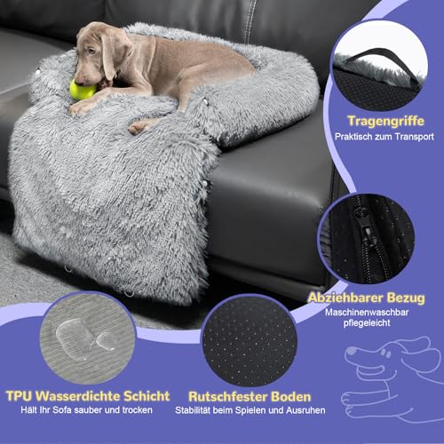 Mora Pets Sofaschutz Hund Hundedecke Sofa Hundebett Couch Plüsch Sofaschoner für Hunde wasserdicht & antirutsch Hundekissen, L 78 x B 94 x H 12 cm (4-in-1)