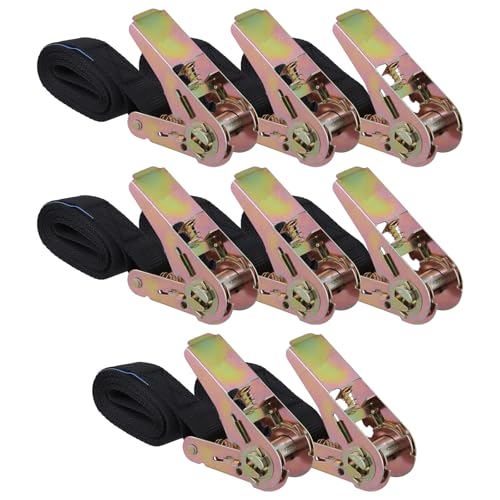 CHUENKUK 8 unidades de 25 mm x 2 m, correas de amarre negras con trinquete, correas de trinquete ajustables, correas de amarre cortas para transporte, seguridad de carga
