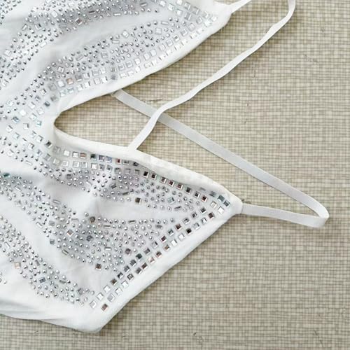 Image of PORRCEY Women's Sexy Elegant Rhinestone Mesh Party Club Night Mini Dress