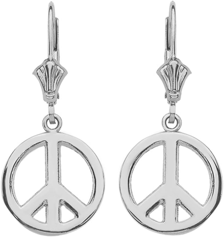 14K Yellow, White, or Rose Gold Boho Peace Sign Dangle Earrings for Women Girls - Choice of Metal