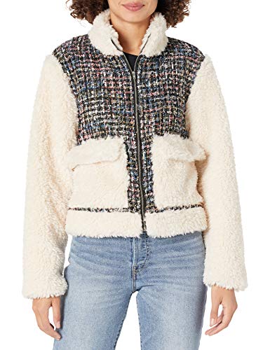 KENDALL + KYLIE Women's MIXED MEDIA ZIP UP JACKET, IVORY, 1X