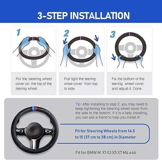Image of Steering Wheel Cover, Universal 15 inch, Microfiber Leather, Breathable, Anti-Slip,Warm in Winter and Cool in Summer, Breathable Auto Car Steering Wheel Cover (Black)