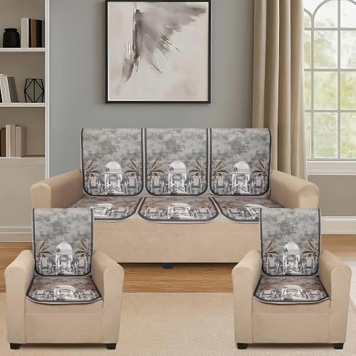 Image of Velvet Single Seater Sofa Cover with 2 Seat and Back Covers - Elephant Dome Design - Washable Fabric - Stylish Sofa Cover for Modern Living Room (Brown, 1 Seater Without Arm Covers)