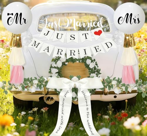 Just Married Car Decorations Just Married Banner Sign Decor with 20