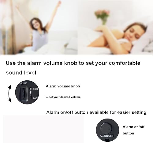 Miniatura 2 de Reloj despertador cuadrado LED individual con función de repetición para dormitorio, pantalla LED transparente, atenuador y perilla de volumen,