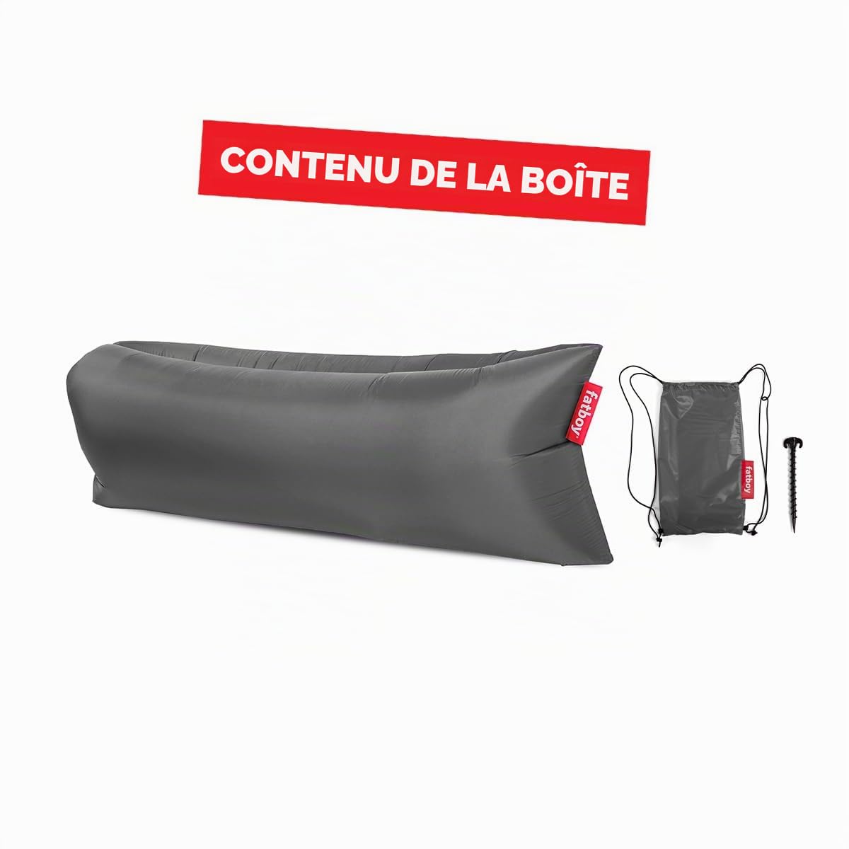 Fatboy® Lamzac 3.0 Canapé/Pouf/Sofa Gonflable | Gris Acier | Hamac rempli d'air | pour l'extérieur (Plage, Jardin ou Piscine) | 200 x 90 x 50 cm