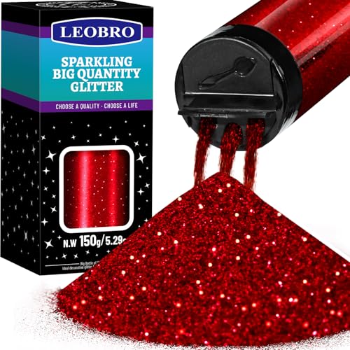 LEOBRO Red Glitter 150g/5.29oz Wine Red Fine Glitter Craft Glitter for Resin Crafts Tumbler DIY Party Decorations 1/128 (0.2 MM)