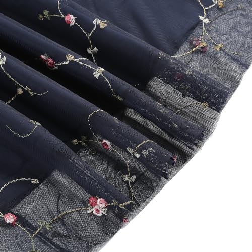 Image of Tulle Embroidery Floral Dress for Women Sleeveless Mesh Flower Embroidered Tulle Prom Dress Summer Wedding Tea Party Dress