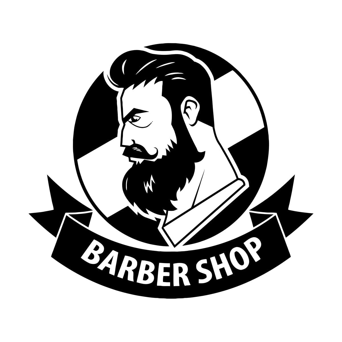Lzhouting Men's Wall Stickers 0858 Man Face Wall Stickers Decor Haircut Store Barber Shop With Ribbon Logo Vinyl Wall Decal Haircut Salon Fashion Murals Small - 37X42cm