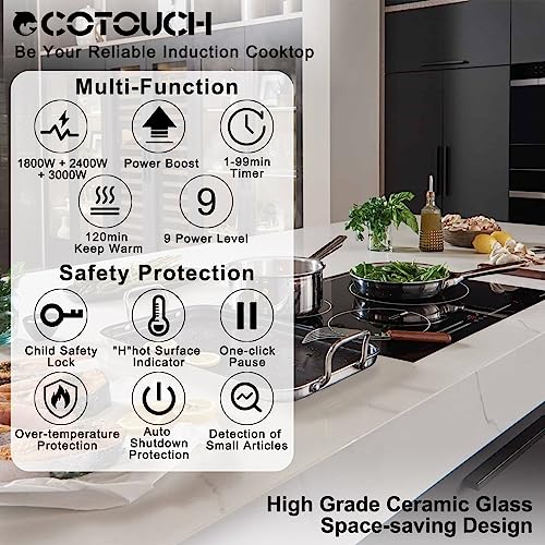 Induction Cooktop, Ecotouch 3 Burners Built-In Induction Cooker, Smoothtop Vitro Ceramic Surface Electric Cooktop 24'' With Booster Burner Indh630B #TOP1