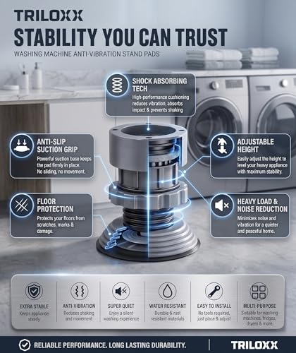 Image of Heavy Duty Washing Machine Stand for Front Load & Top Load Washing Machines | Anti Vibration Adjustable Fridge & Appliance Base Stand | Strong Rust Resistant Support (Pack of 4)