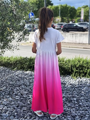 Image of Arshiner Girls Maxi Dress Long /Short Sleeve Casual Holiday Dress with Pockets for 5-13 Years