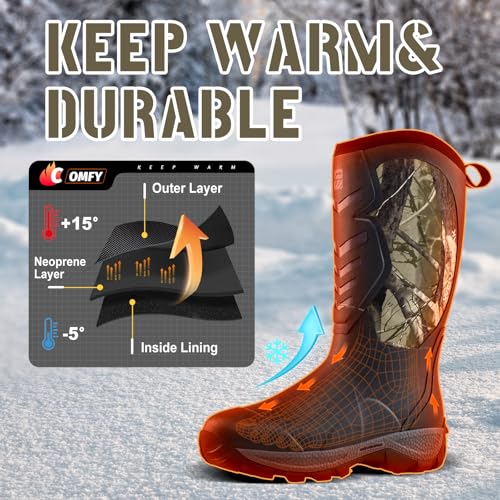 Image of WOVENPAK Rubber Boots for Men, Mens Boots Waterproof Insulated Hunting Boots with Steel Shank, Neoprene Rubber Work Mud Boots Outdoor All Season, Size 6-13