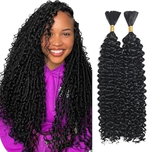 Human Braiding Hair for Boho Braids 22 Inch Curly Human Hair for Boho Braids 2 Bundles 100g Boho Hair for Braiding 100% Deep Wave Bulk Human Hair for Boho Knotless Braids (Natural color,22inch)