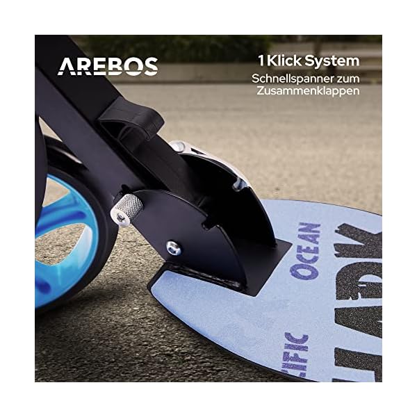 Arebos Cityroller Tretroller Grün Scooter höhenverstellbar | klappbar | inkl. Traggurt | XXL Räder | Tritt-Bremse | für Kinder und Erwachsene | bis 100kg belastbar | Kickroller | Kickscooter – Bild 6