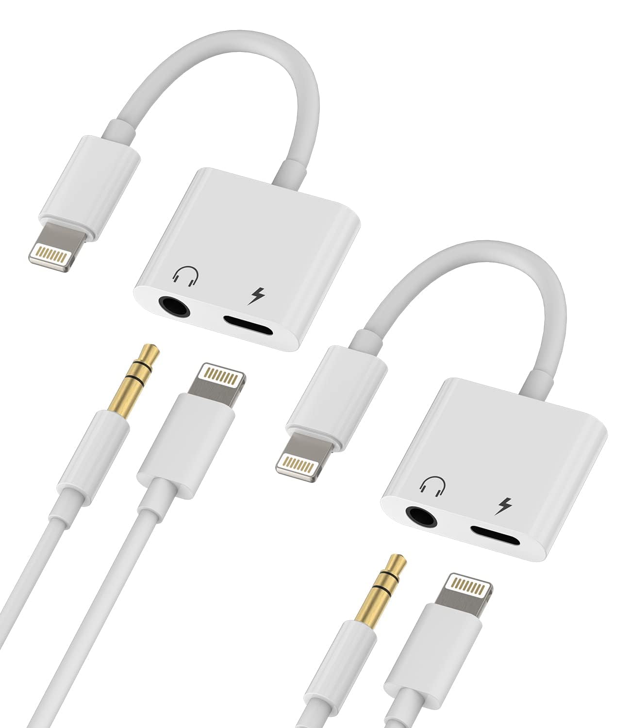 Lightning to 3.5mmイヤホンアダプター for 対応iPhone（2個セット）オーディオ＆充電スプリッター ドングルジャック AUX イヤホン通話充電2in1ケーブル 13/12/11 Pro Max/Mini/XS/SE/7/X/8 Plus対応