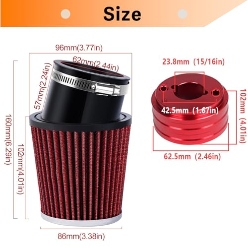 Image of 212cc Upgraded Air Filter Adapter Kit for Predator 196cc 212cc for Baja Motorsports MB165 for Coleman BT200X CT200U KT196 6.5Hp Clone Engine Mini Bike Go Kart -Red