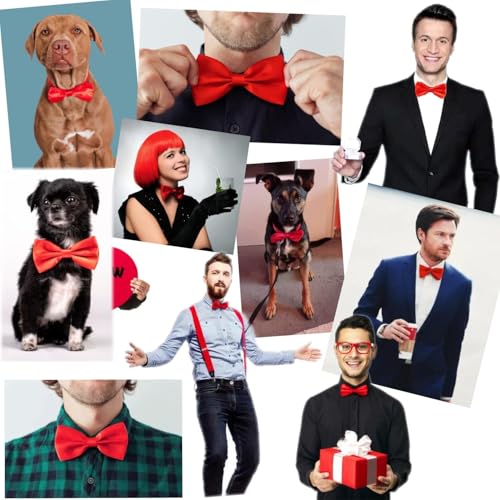 JZK Vorgebundene, leuchtend rote Fliege für Männer, Frauen und große Hunde, doppellagige, klassische, einfarbige, verstellbare, formelle Smoking-Fliege für Hochzeit, Party, Fest, Kostüm