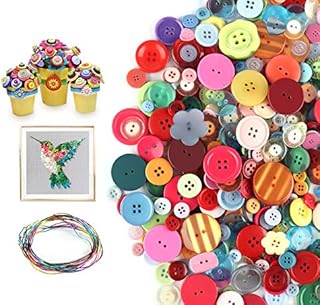 ilauke 1200 pcs Colorful Buttons, Mixed Colors Resin Craft Buttons with 10 pcs Colored Wires for Crafting, Sewing, Handmade Project, Children's Manual Button Painting, 2 and 4 Holes(0.7-3 cm)