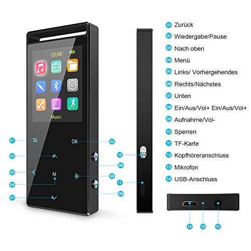 MP3 Player mit Bluetooth 64GB, eingebauter Lautsprecher,Sleep-Timer, Alarm, Zufallswiedergabe, Touch-Tasten, Langlebiger… - Image 8