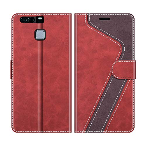 MOBESV Funda para Huawei P9, Funda Libro Magnético Carcasa para Huawei P9 Funda con Tapa, Rojo
