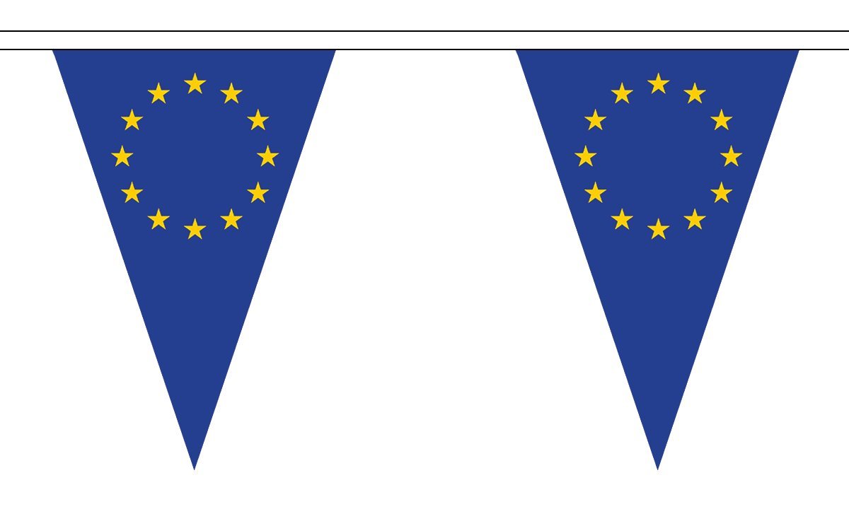 Flagtex European Union (EU) Triangle Fabric Bunting – 20m with 52 Flags – Fabric for Indoor & Outdoor Use – String Flags Banners EU Europe Union Stars Pennant