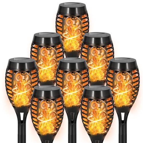 SPRKLINLIN 8 Pack Solar Lights Outdoor Warm White Flickering Flame Torches