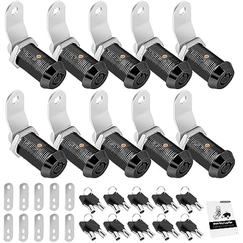 10 Pack Cabinet Lock with Keys, 1-1/8" RV Storage Lock Keyed Alike, RV Locks for Storage Door, Camper Cabinet Door Toolbox Lock Mailbox RV Cam Locks with Manual (Black -10 Pack, 1-1/8 Inch) Cover