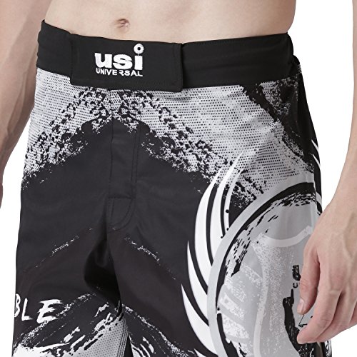 Image of USI Universal MMA Shorts for Training & Kickboxing, 411HB Unbeatable Shorts Tuf Stretch Fighting Shorts for Martial Arts, Cage Fight, Muay Thai, BJJ, Boxing (in, Alpha, S, Regular, Black /Grey)