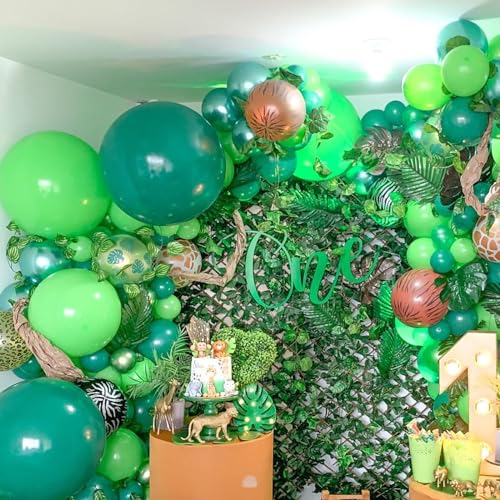 Image of Funhot Green Balloons Set, 60 Pcs Green Gold White Balloons, 12 Inch Dark Green Emerald Green Lime Green Metallic Gold Latex Balloons for Jungle Forest Birthday Baby Shower Wedding Party Decorations