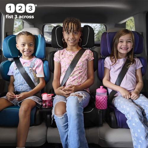 Image of Diono Connect3 R 2-in-1 High Back Booster, Slim Fit 3-Across in Many Mid-Sized Sedans and SUVs, for Children from 40-120 lbs., Lightweight with Cupholder, Black Storm