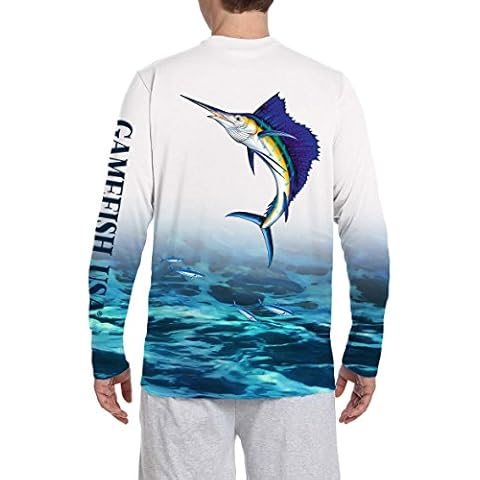 GAMEFISH USA UPF 50 Microfiber Moisture Wicking Long Sleeve Performance Fishing Shirt Sailfish (Large, White) Cover