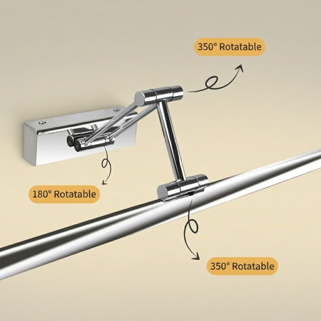 Lampada Specchio Argento Moderna, Applique Bagno Braccio Estensibile Acciaio Luce per Specchio Lineare per Trucco Rasatura Quadro(3 modes,50cm/19.68in)