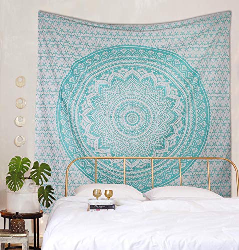 THE ART BOX Mandala Tapestry Wall Hanging Green Hippie Bedroom Decor Psychedelic Bedding