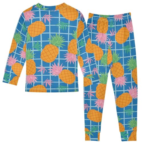 Pajama Sets Long Sleeve Pineapple Leaves on Blue Soft Comfy Sleepwear 2 Piece PJS 3-8T3