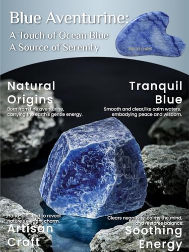 Image of Rena Chris Gua Sha Facial Tools: Natural Blue Aventurine Guasha Tool for Face Acupuncture Therapy, Facial Massager for Jawline Sculpting and Puffiness Reducing (Blue)